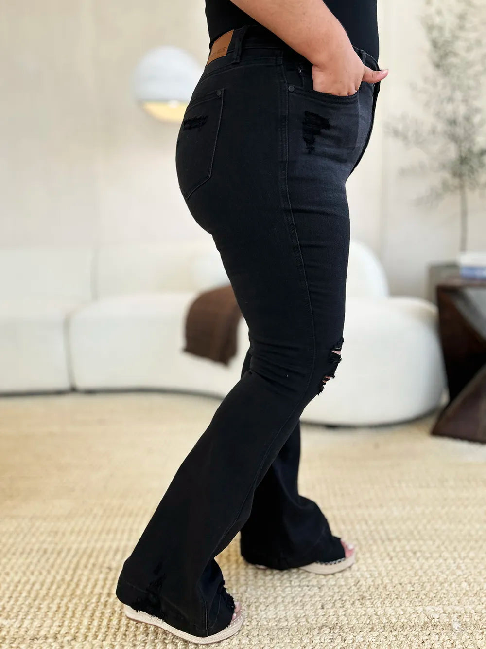 Judy Blue Full Size High Waist Distressed Flare Jeans - Fashorio