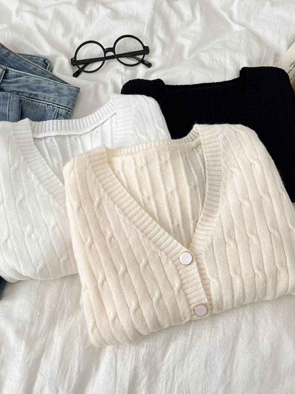 Texture knit cardigan sleeve detail
