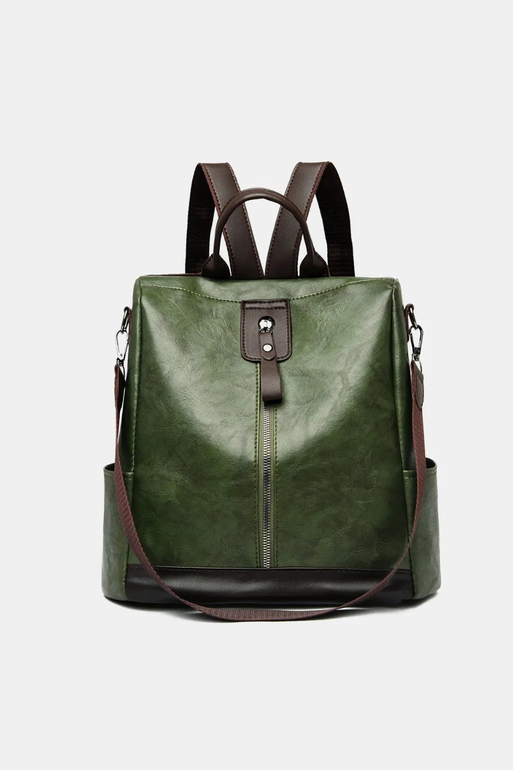 Faux leather backpack top zip detail