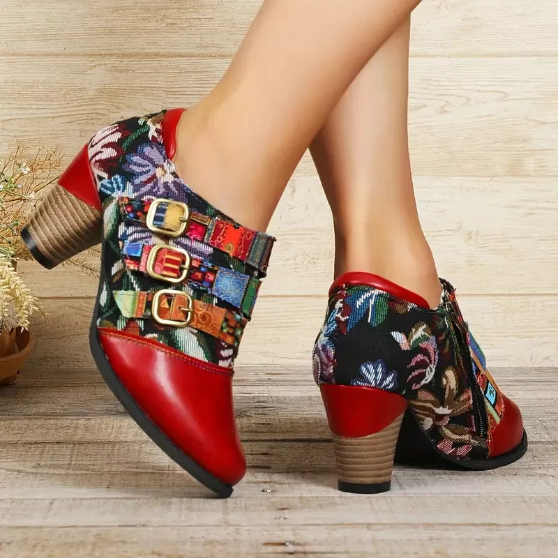 Lace up block heel ankle boots toe close up