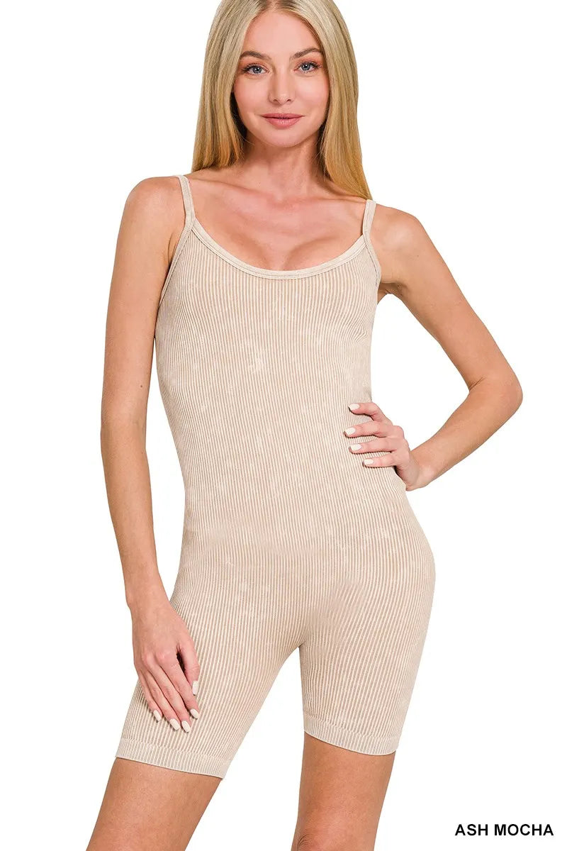 Stone Washed Ribbed Seamless Romper