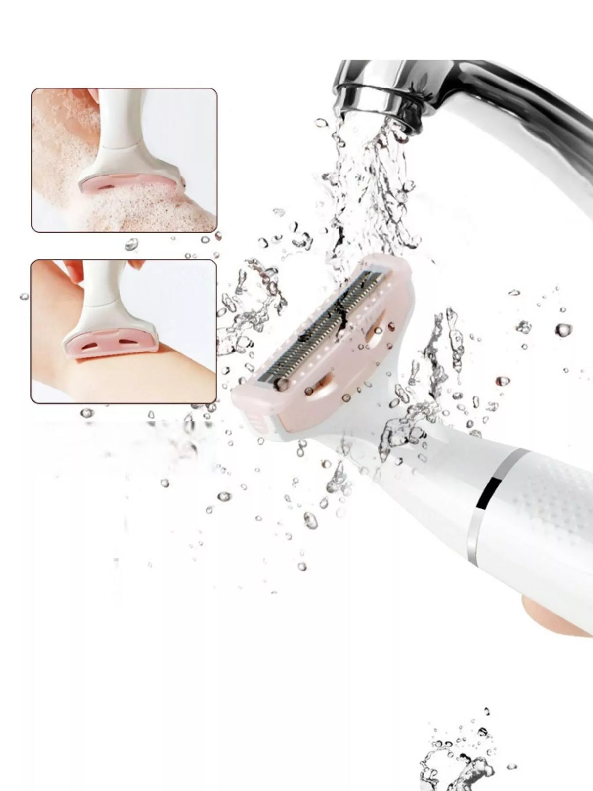 Portable epilator being used on skin
