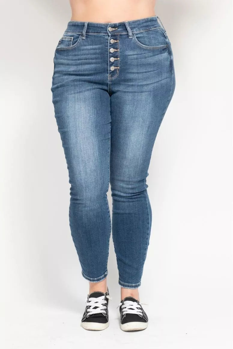 Judy Blue High Rise Button Fly Skinny Jeans, view 9