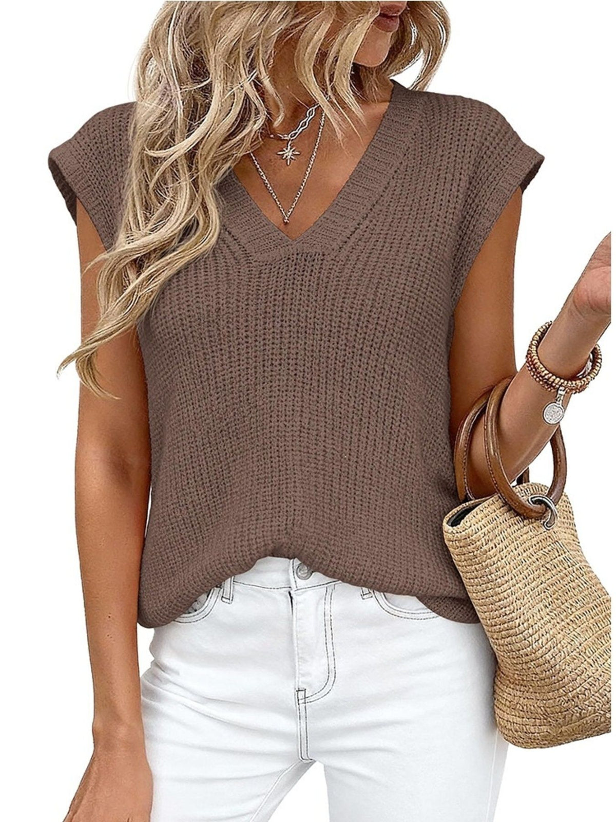 V Neck Knit Sweater Vest, view 10