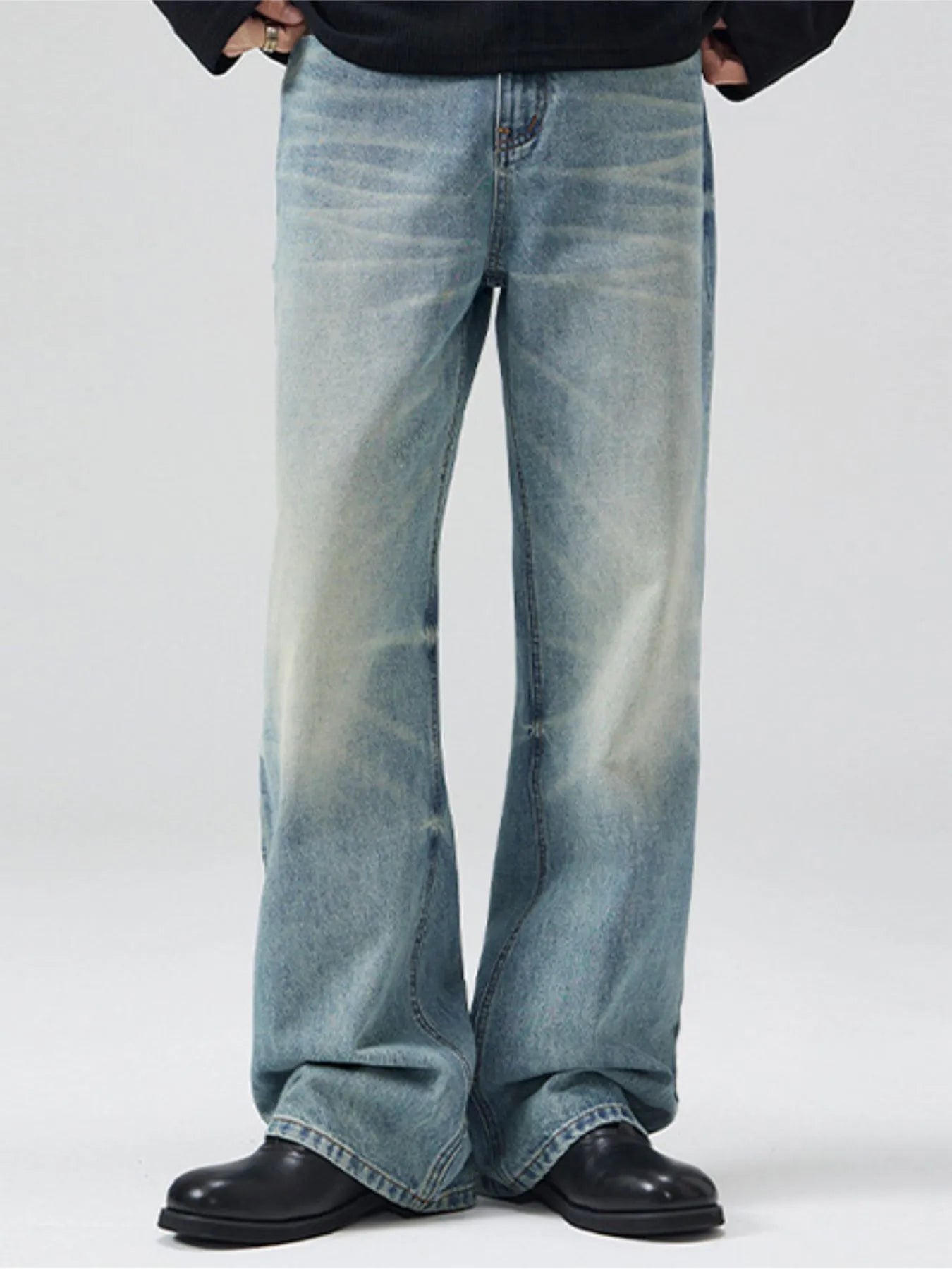 Men's Full Size Washed Cat Whiskers Bootcut Jeans Plus Size - Fashorio