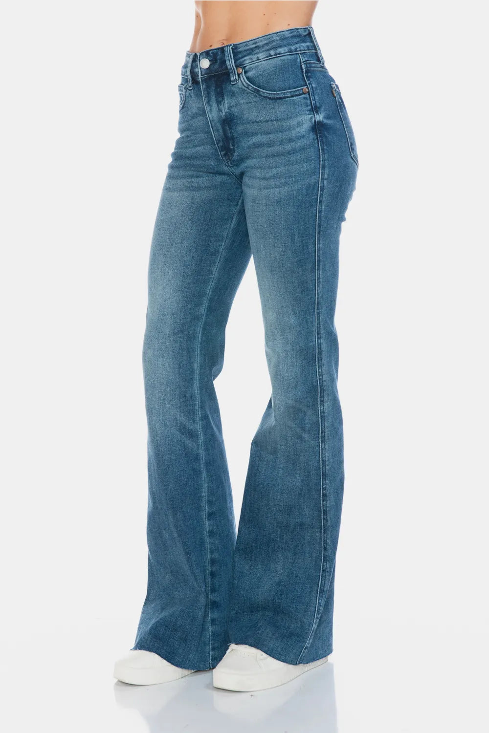 Judy Blue Full Size Tummy Control Cut Hem Flare Jeans – Vintage Wash - Fashorio