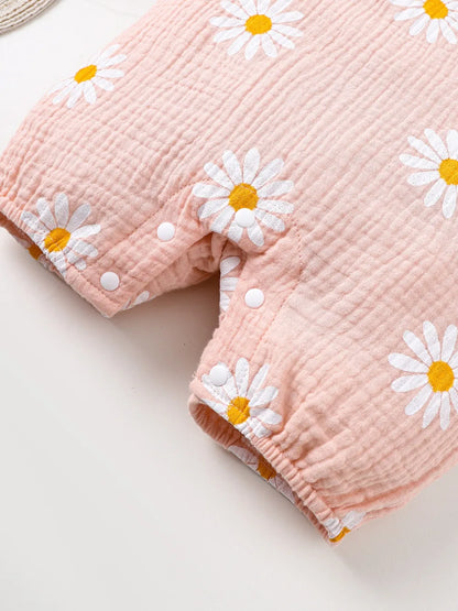 Children's Daisy Textured Wide Strap Romper and Hat Set - Fashorio