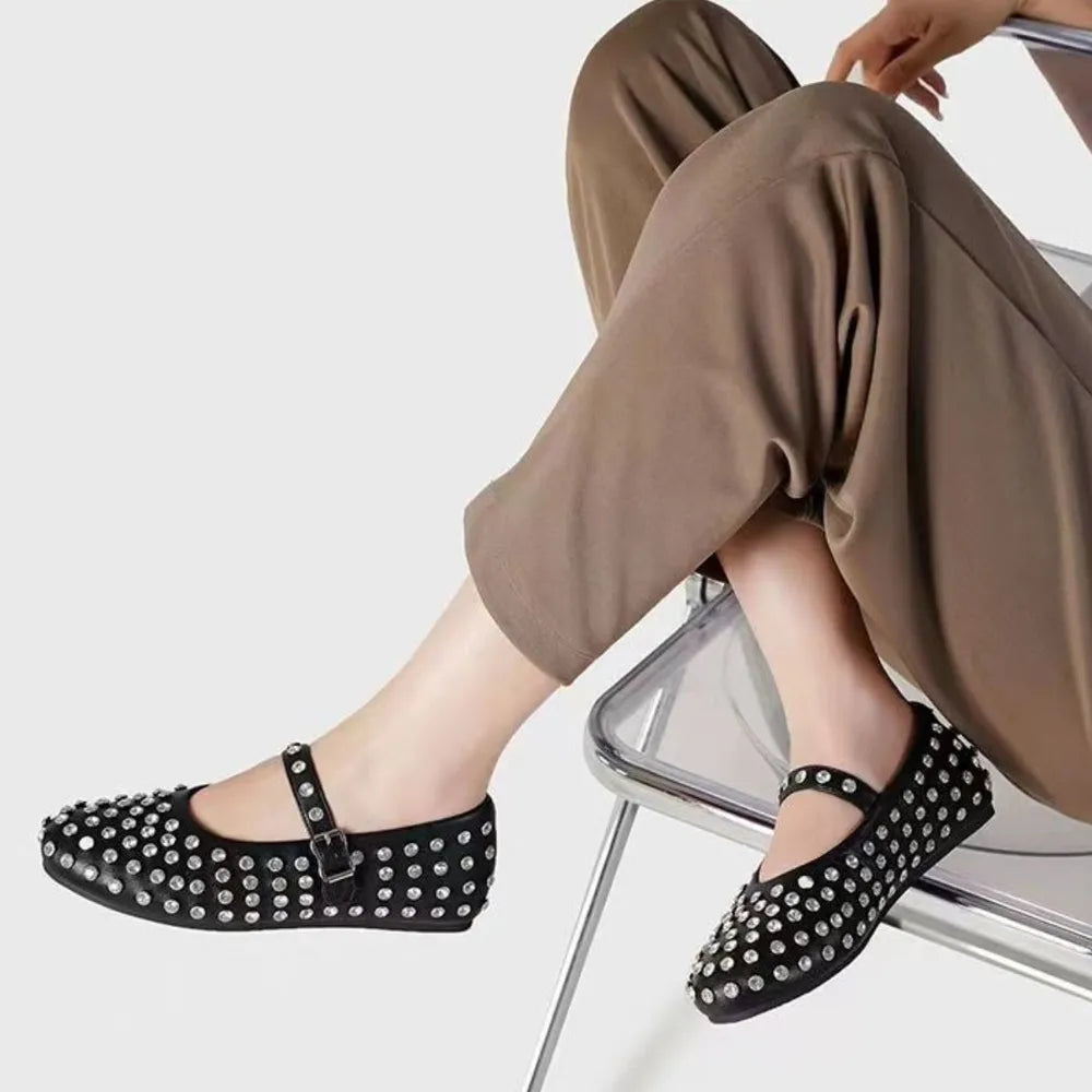 Studded loafers top down view