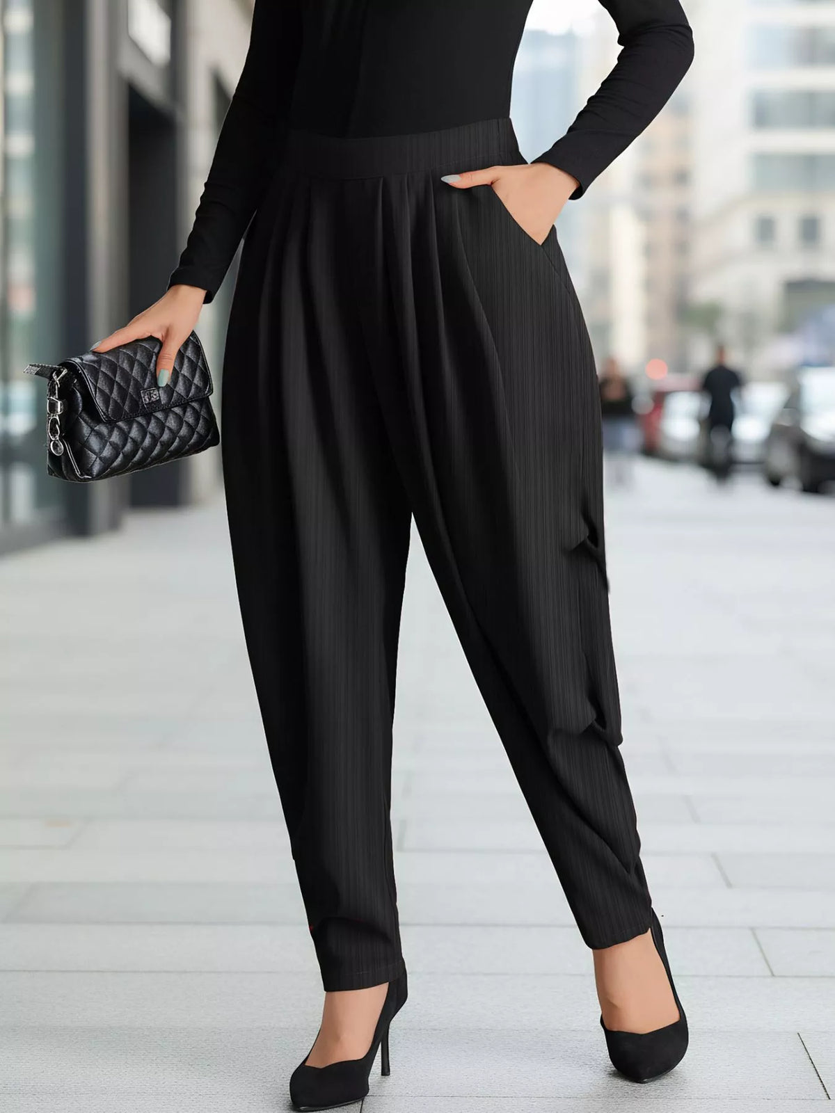 Plus size elastic waist casual pants back view