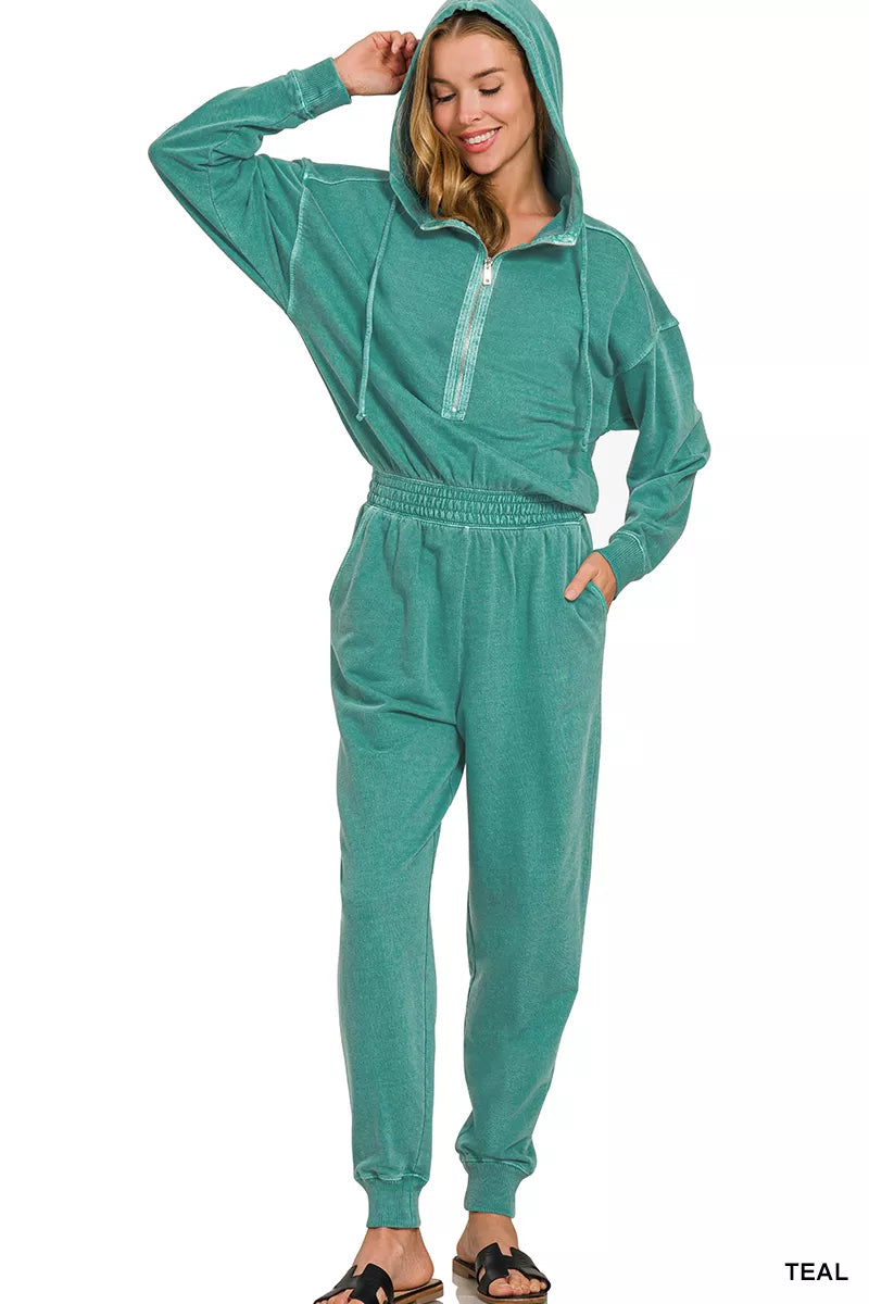 Enzyme Washed French Terry Jumpsuit back view