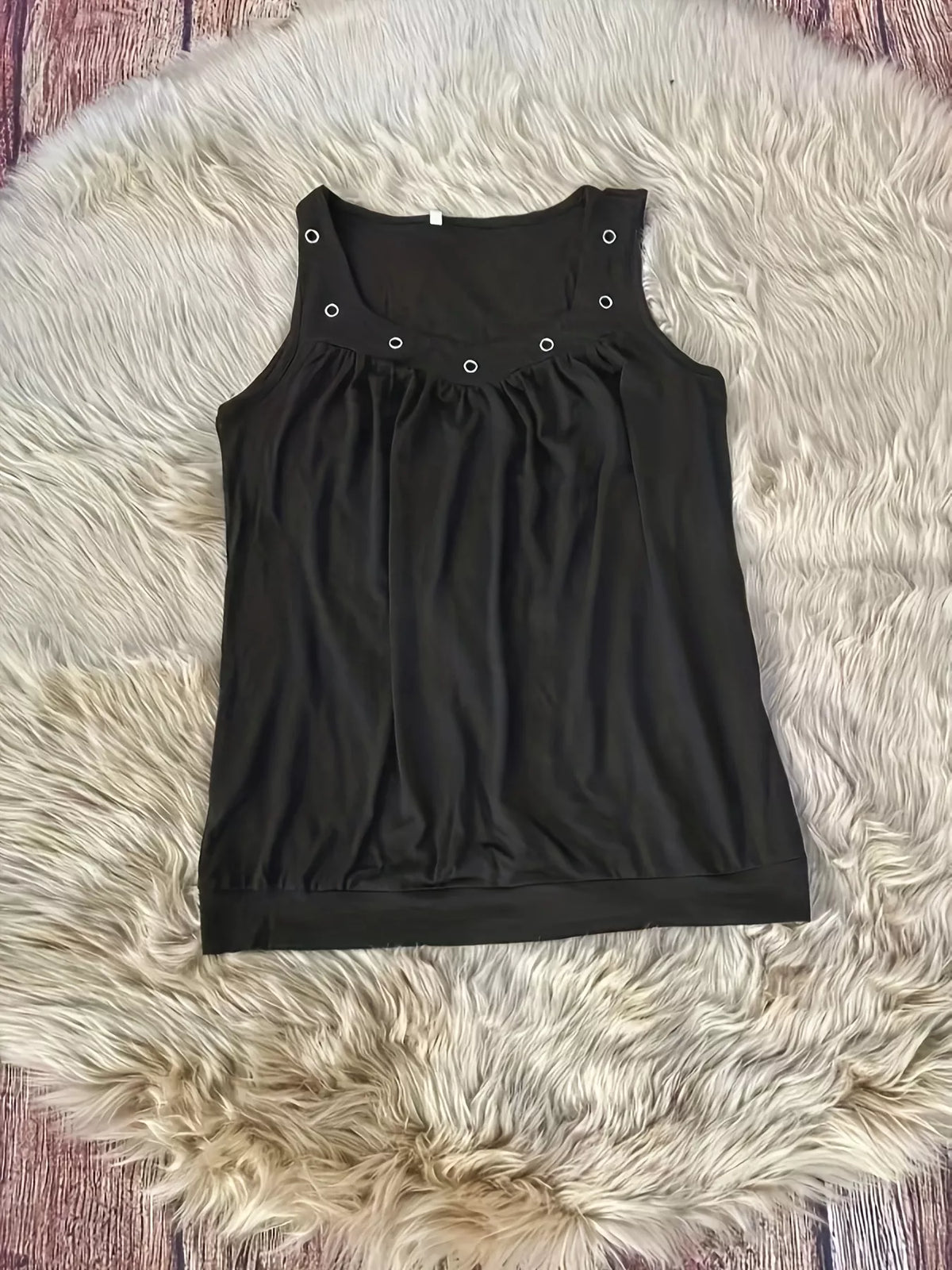 Black eyelet ruched tank ruching detail