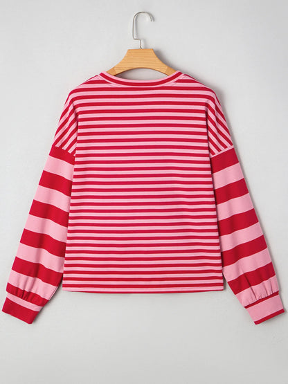 Striped Drop Shoulder V Neck Top - Fashorio