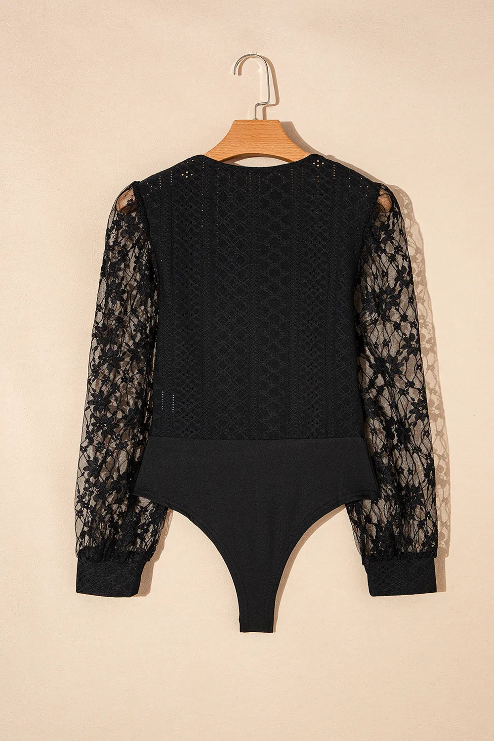 Eyelet Lace Long Sleeve Bodysuit - Fashorio
