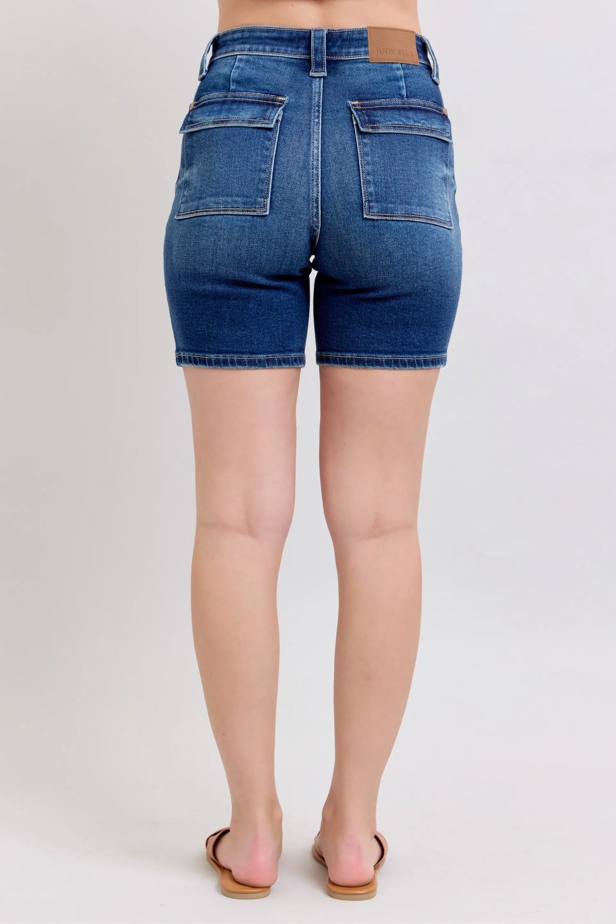 Judy Blue High Waist Bermudas Jeans with Back Flap Pockets on model