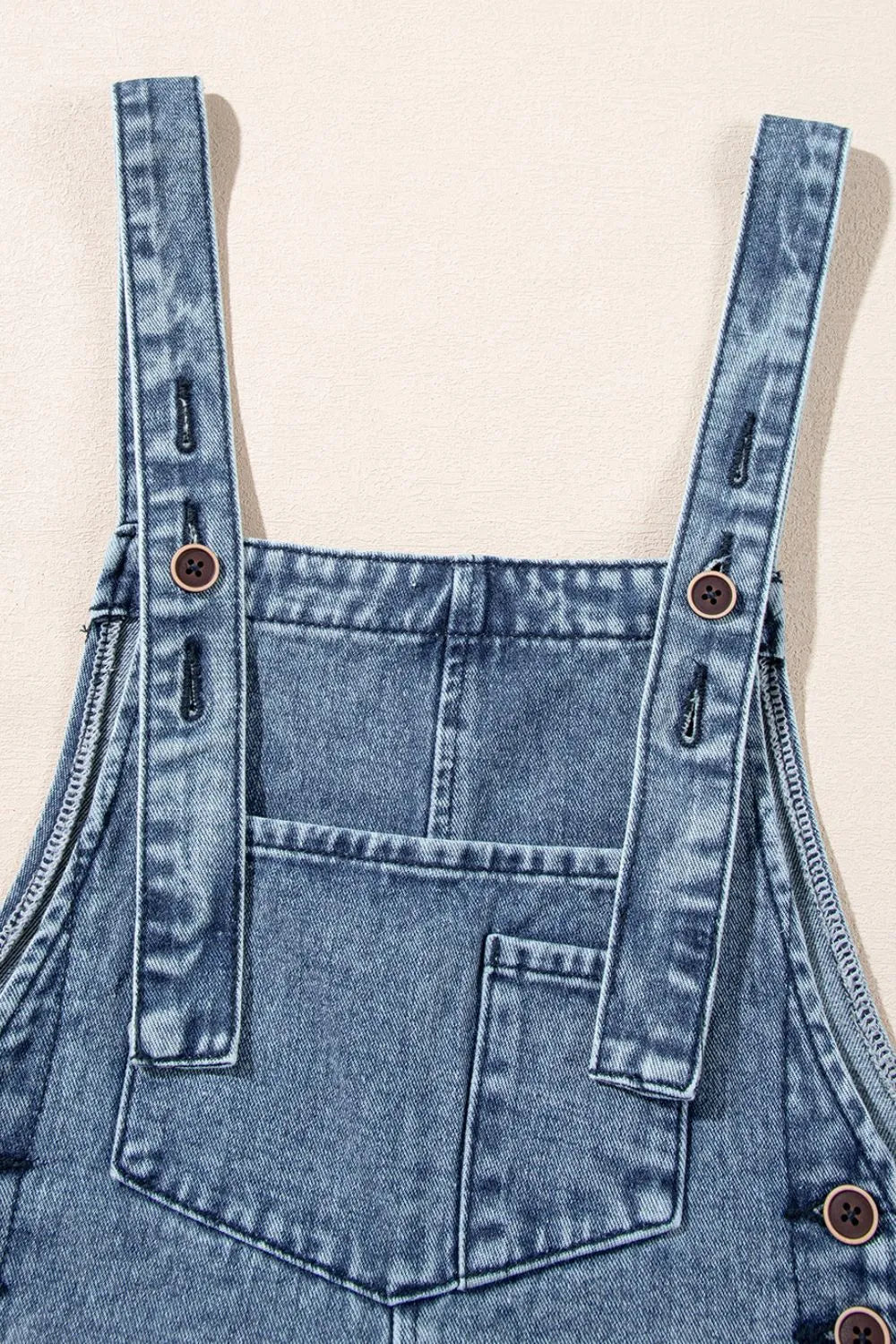 Distressed Bib Pocket Wide Leg Denim Overalls - Fashorio