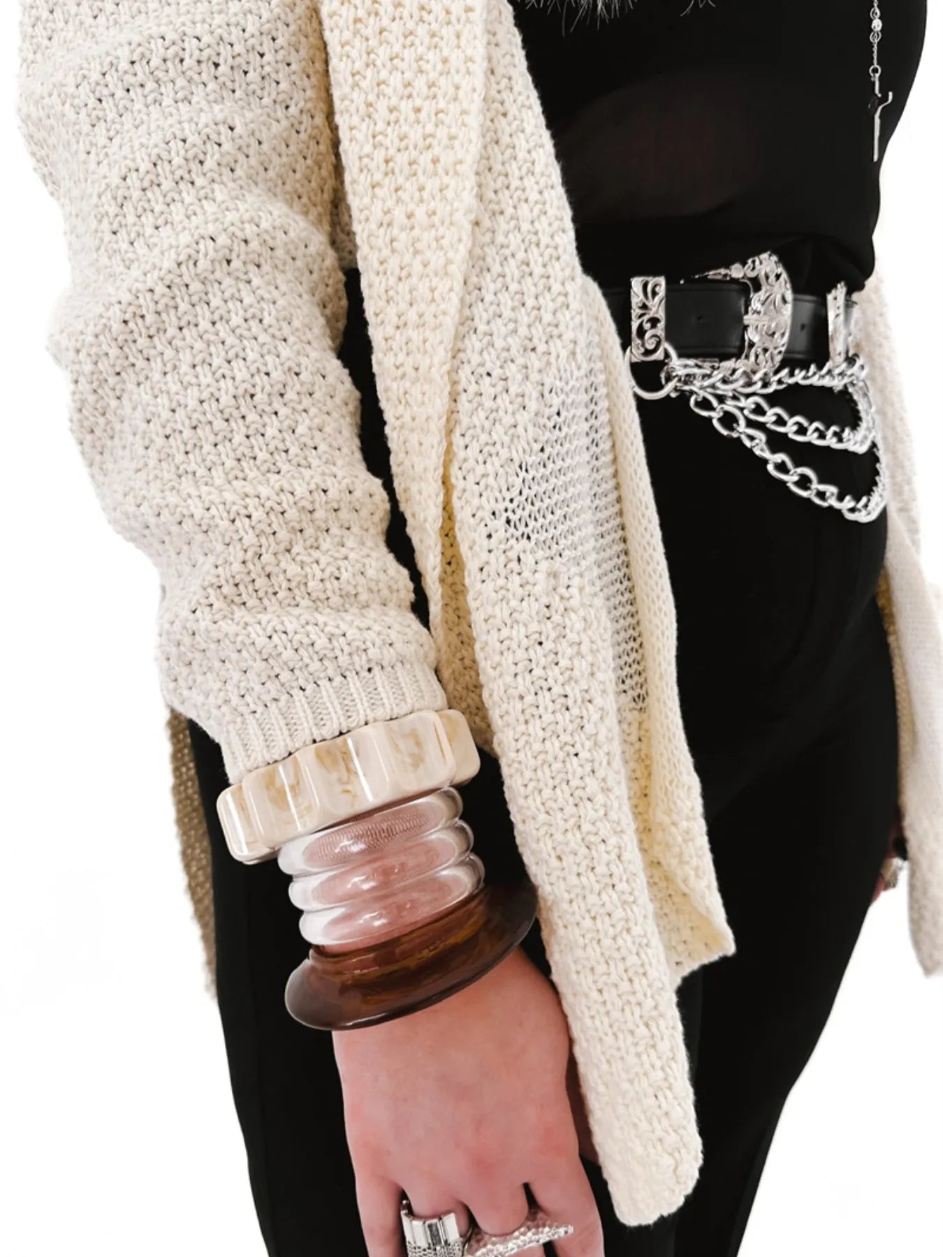 Oversized Knit Cardigan with Open Front Design - Fashorio