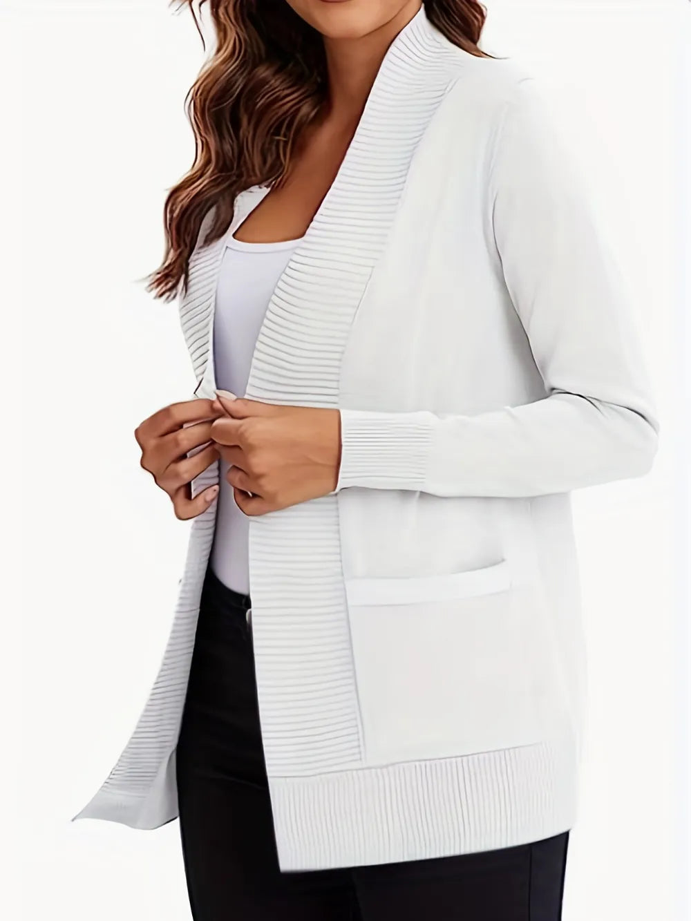 Open Front Long Sleeve Sweater Cardigan - Fashorio