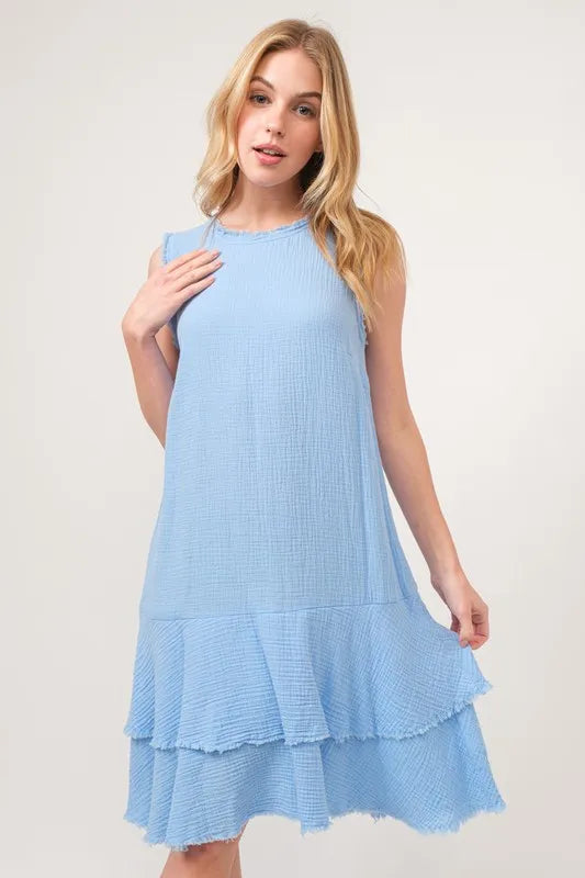Washed Fringe Detail Tiered Dress styled look