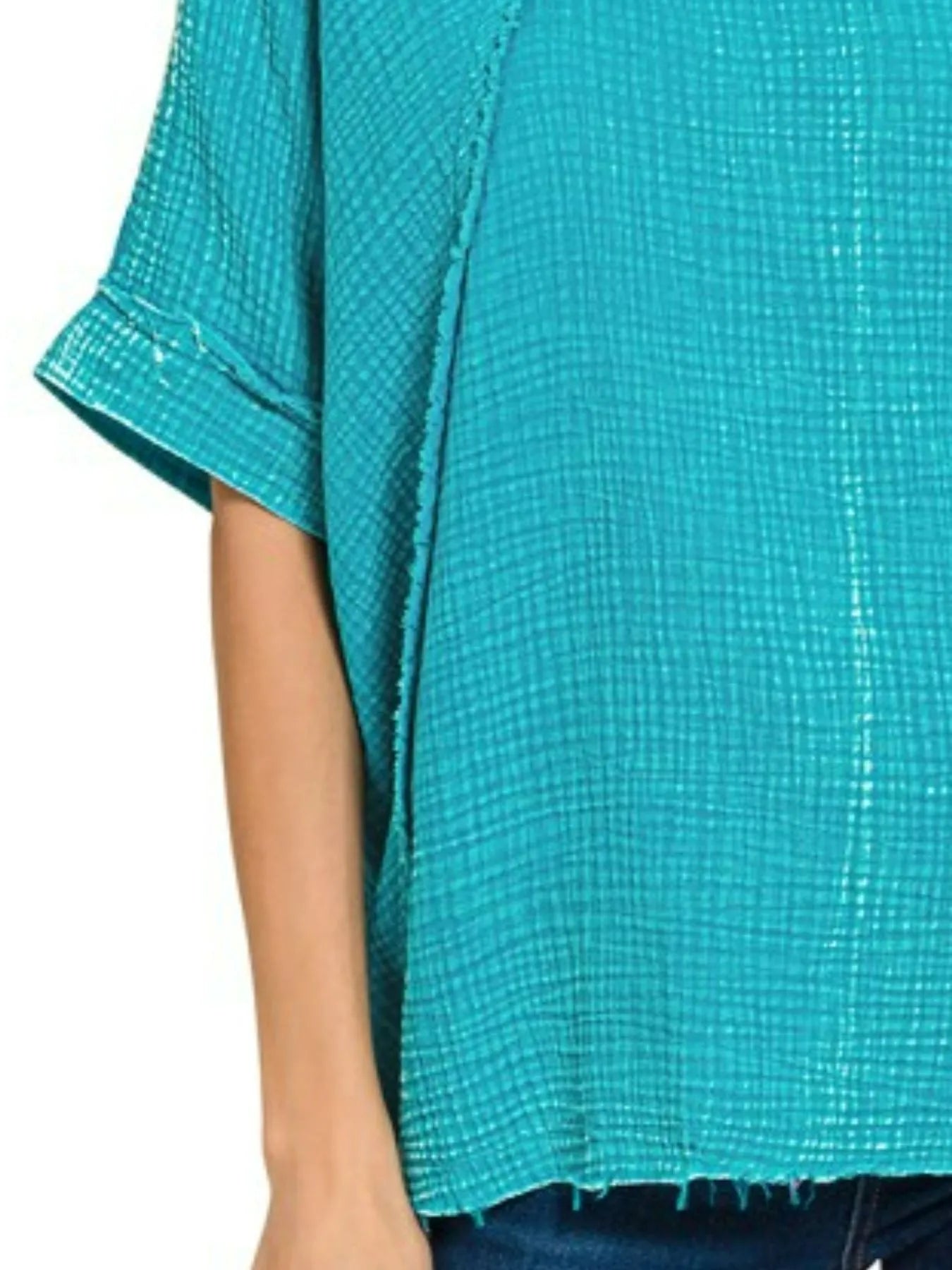 Zenana Washed Double Gauze Exposed Seam Short Sleeve Top - Fashorio