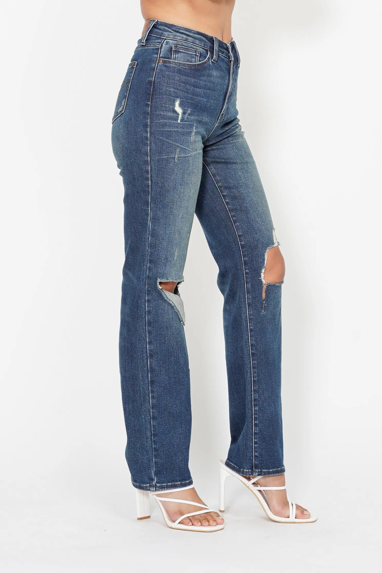 Judy Blue Full Size Hw Ripped Knee Dad Jeans Plus Size - Fashorio