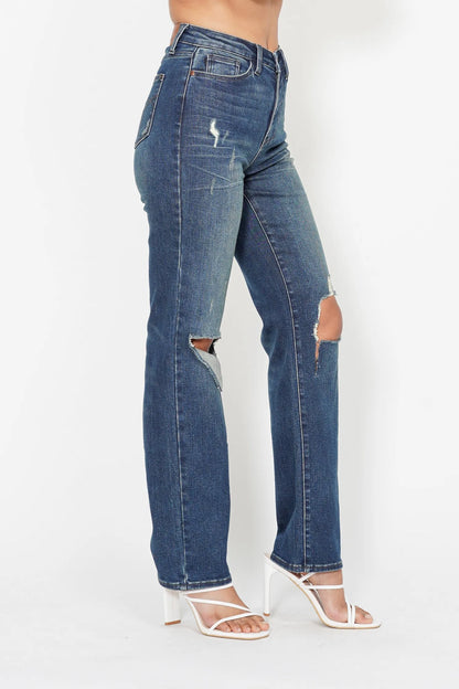 Judy Blue Full Size Hw Ripped Knee Dad Jeans Plus Size - Fashorio