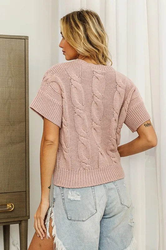 Cable Knit Textured Sweater Top in Almond detail