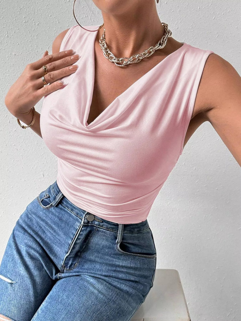 cowl neck ruched tank top front view