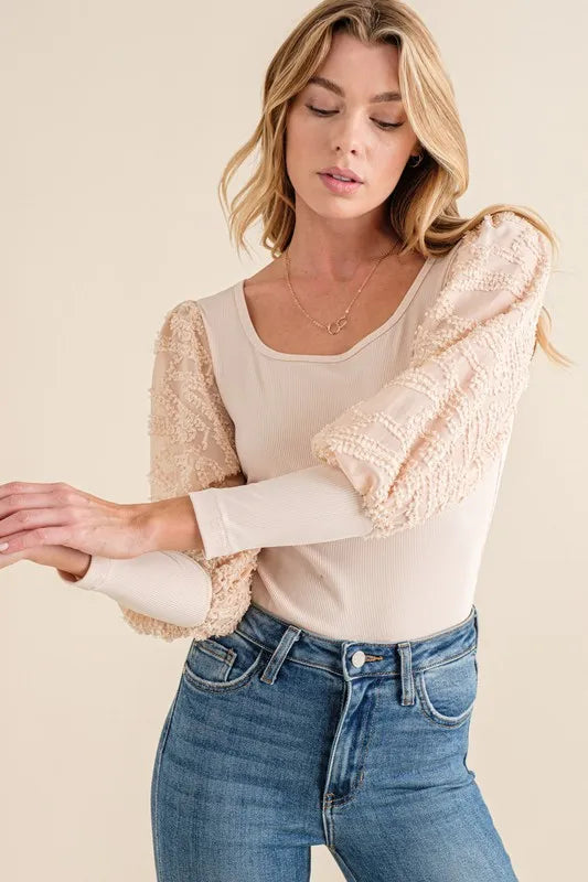 And The Why Textured Puff Sleeve Bodysuit - Fashorio
