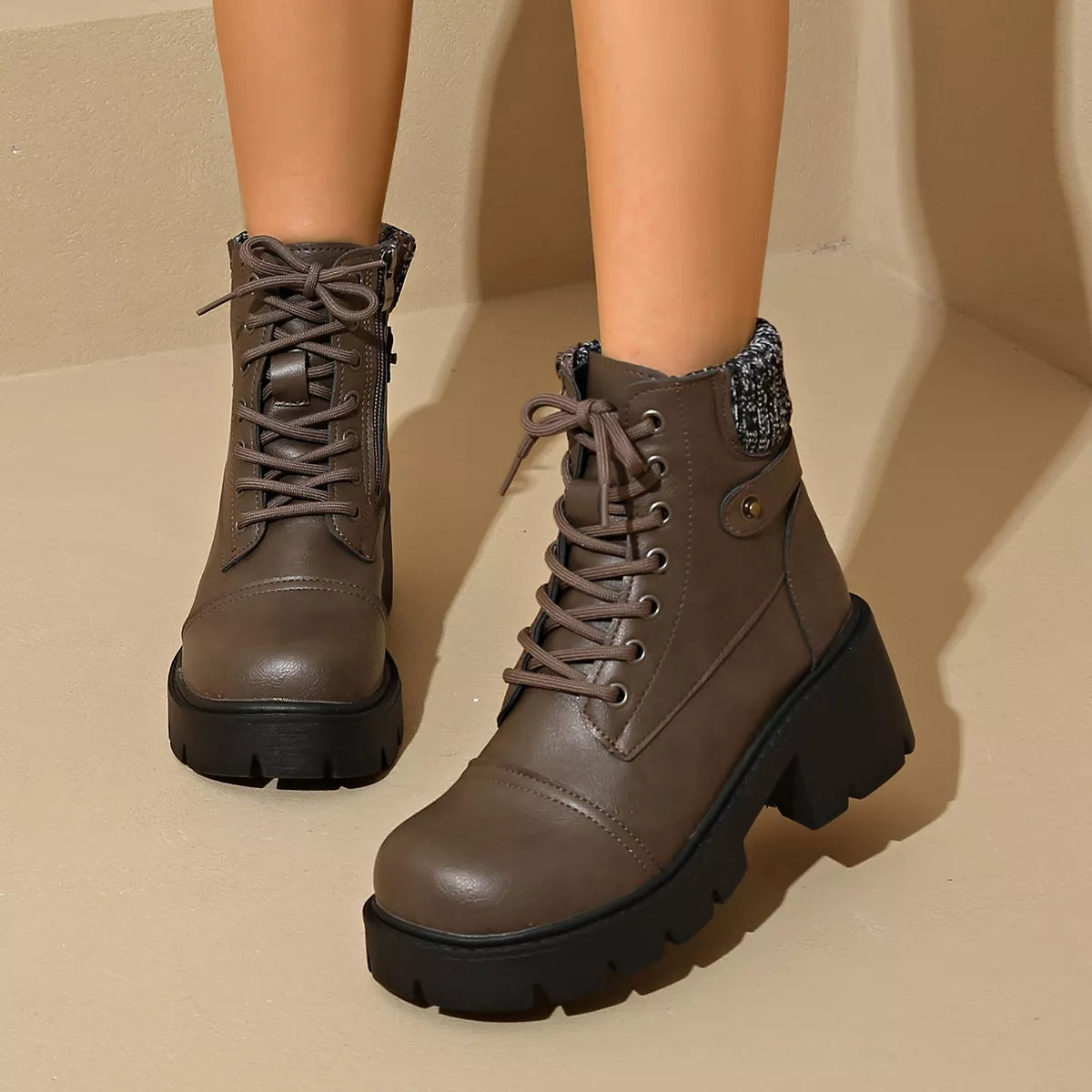 Round Toe Block Heel Boots top down view