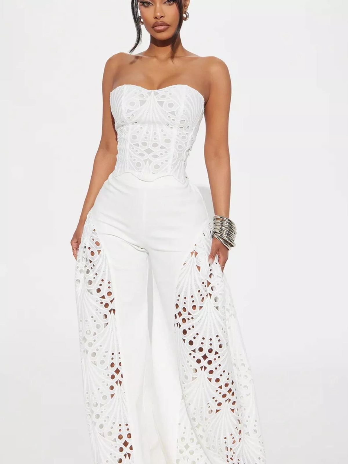 Back view of tube top and pants matching set