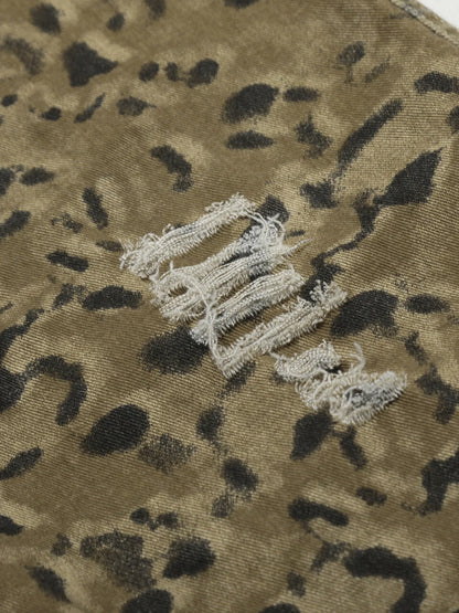 Men's Camouflage Denim Shorts with Raw Hem - Fashorio