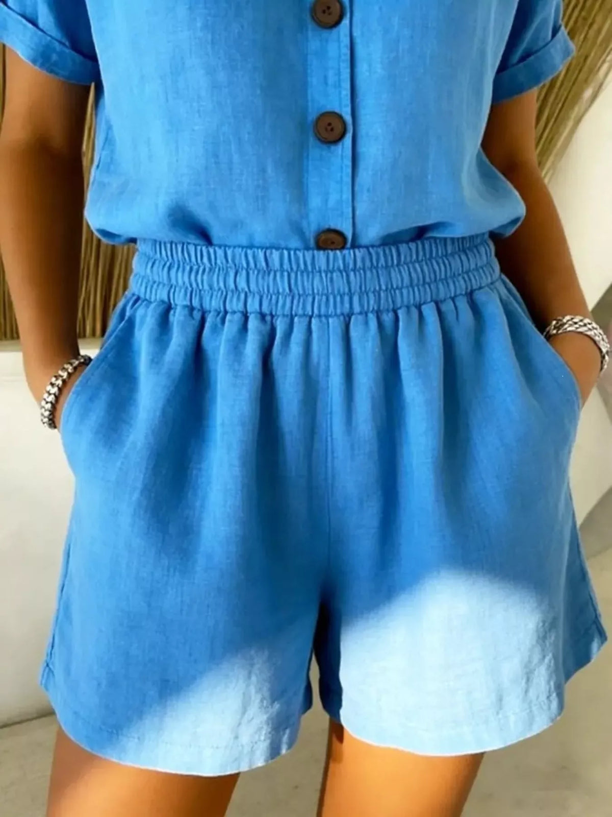 Close up of the shirt buttons and chest pocket