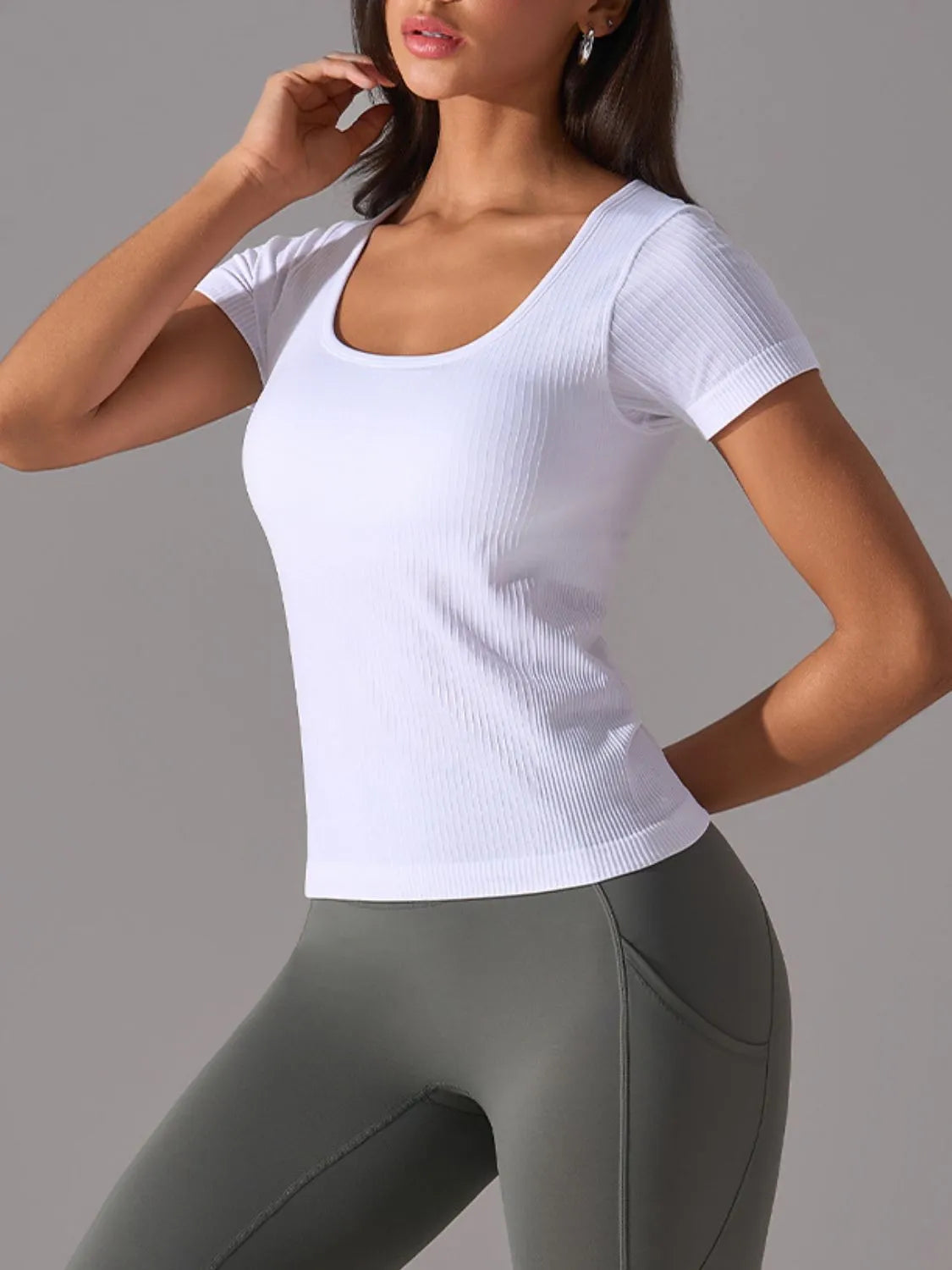 Square neck padded active t-shirt back view
