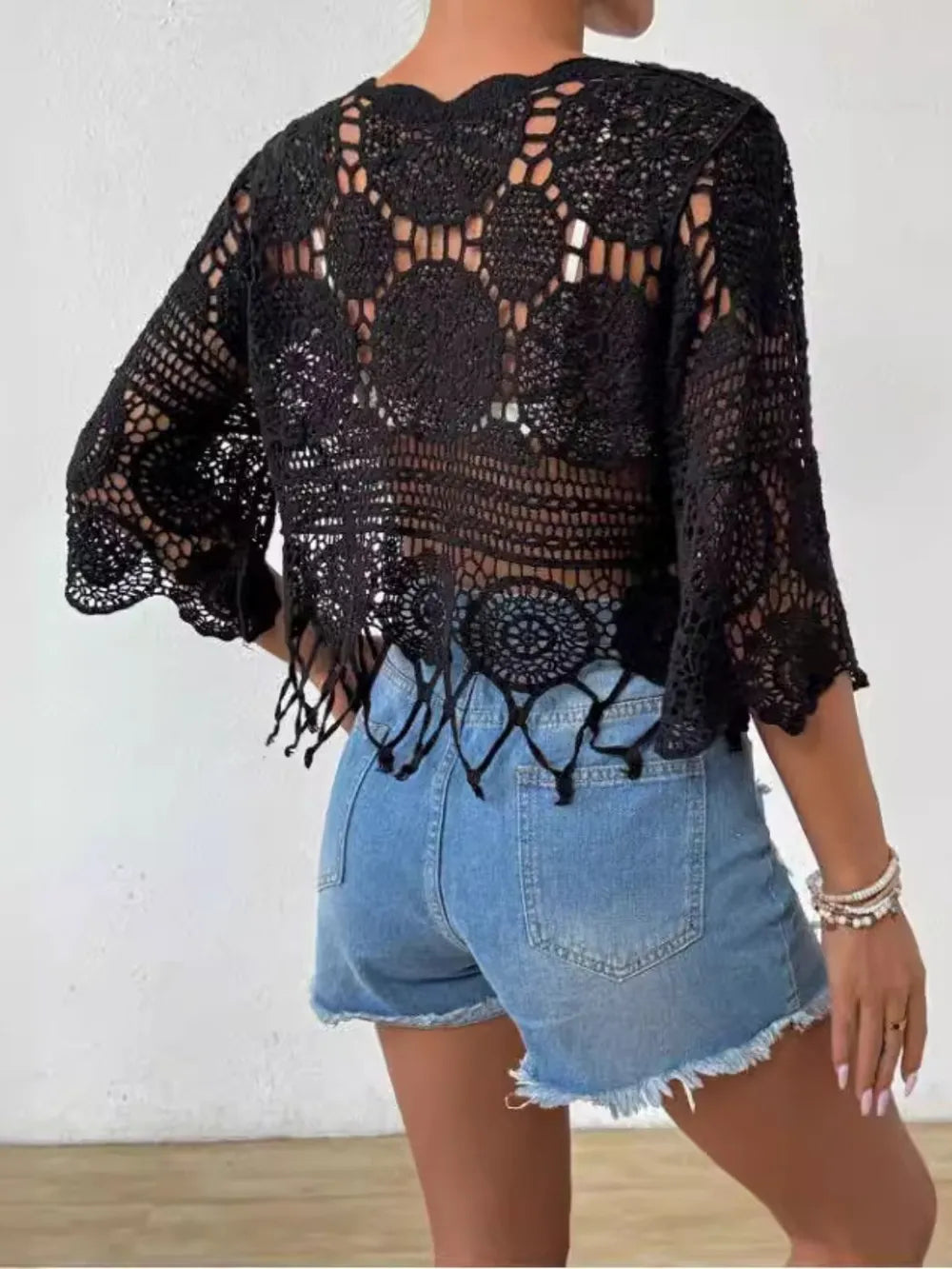 Sheer knit cover up texture close up