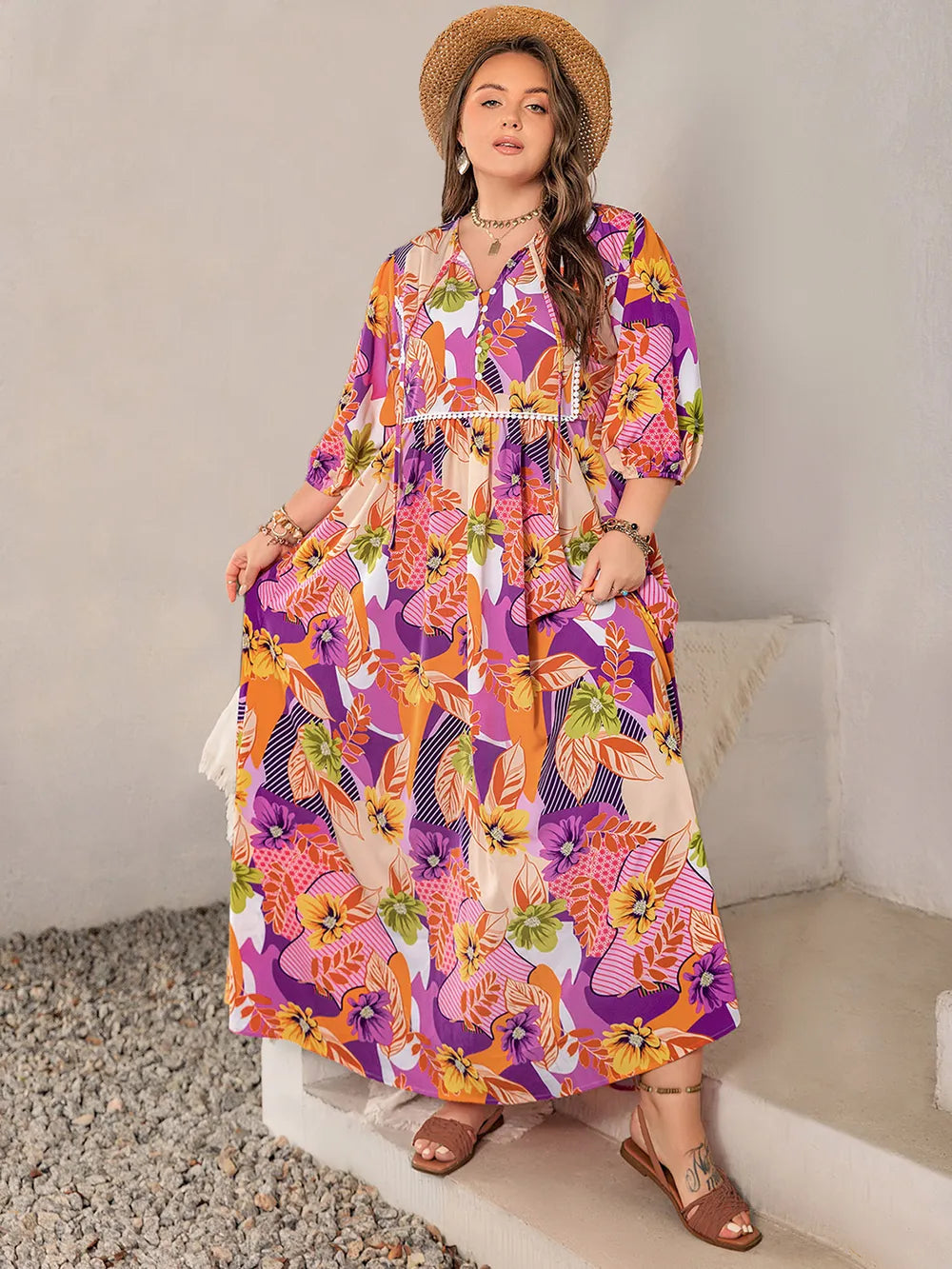 Flowy printed maxi dress full length