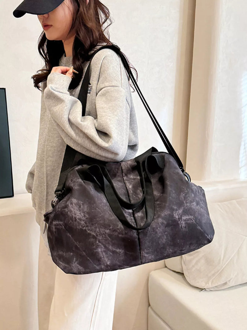 Black tie dye Oxford travel duffel bag front view