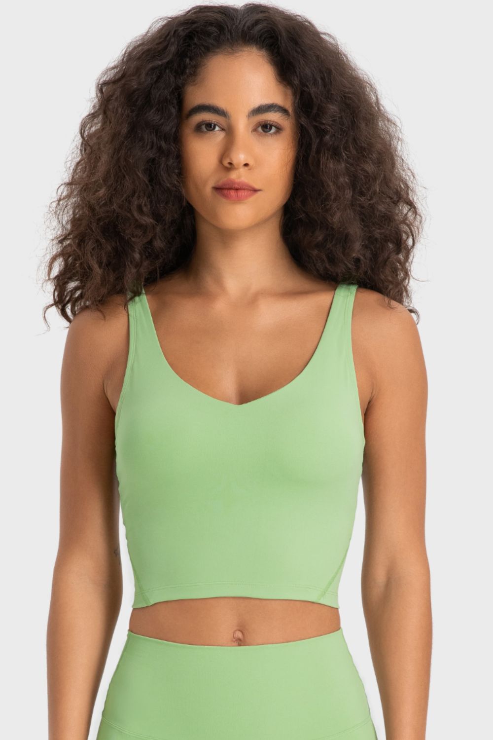 Millennia Deep V-Neck Crop Sports Bra Light Green - Fashorio