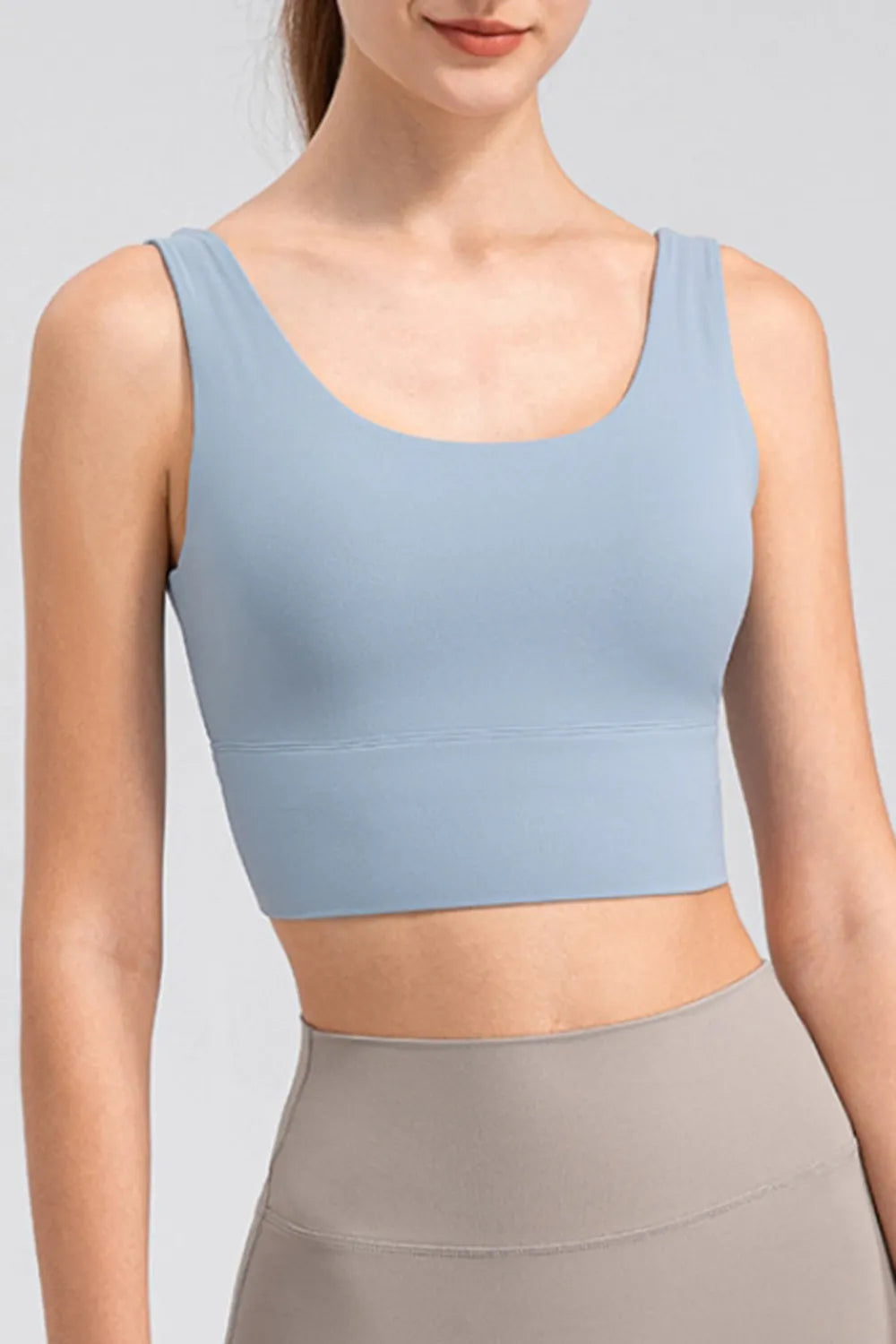 Scoop Neck Wide Strap Active Tank Light Blue - Fashorio
