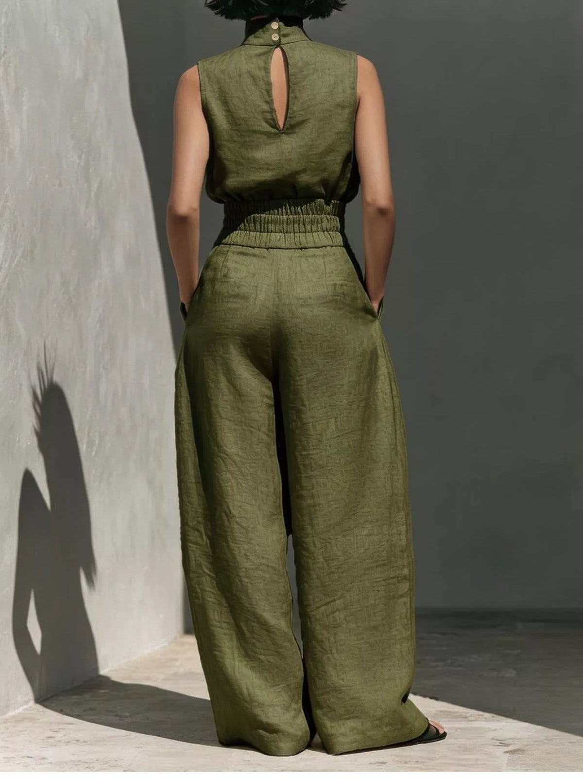 Wide leg pants set pocket detail