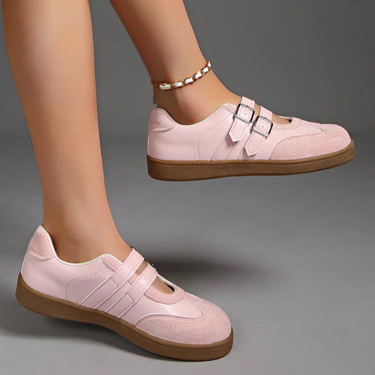 Round Toe Double Buckle Loafers - Fashorio