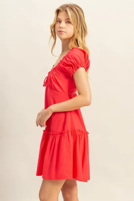 Ruched Frill Tiered Short Sleeve Mini Dress side view
