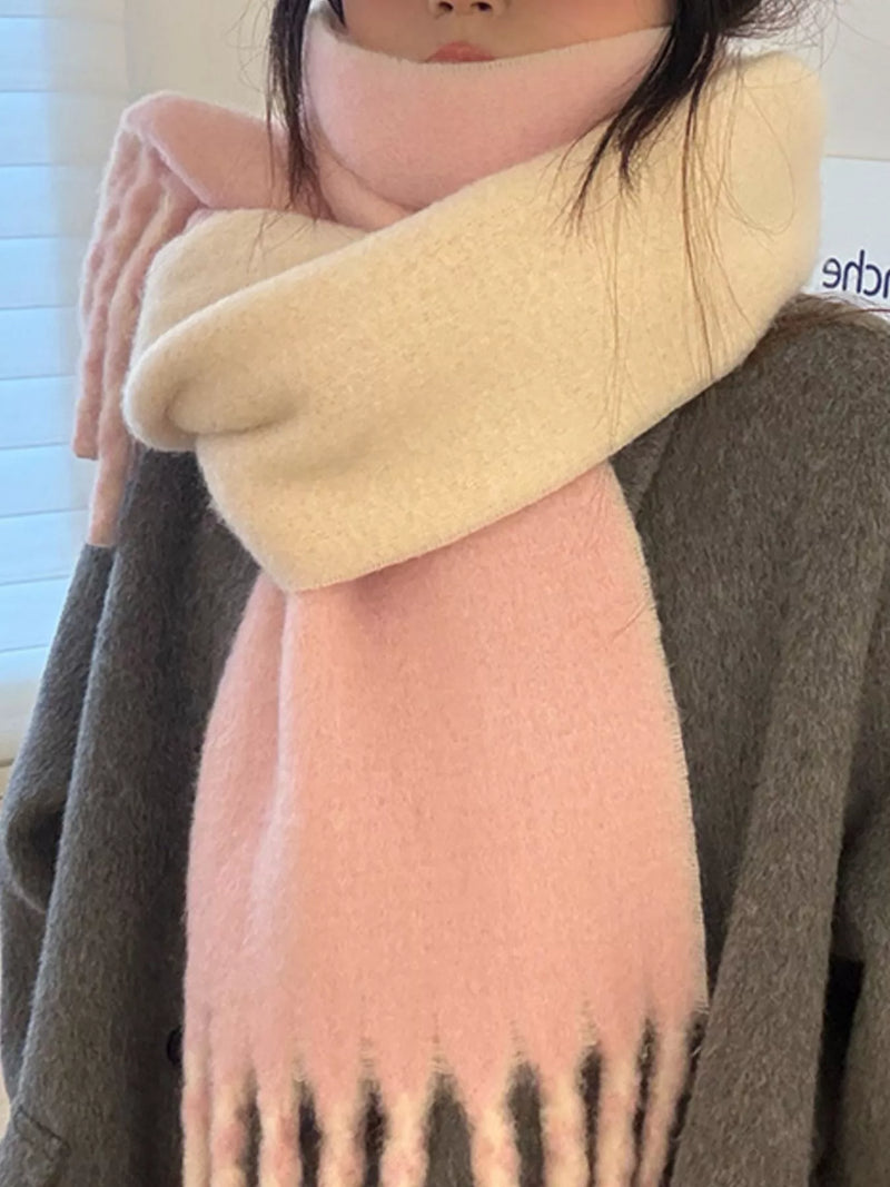 Color block fringe winter scarf front view