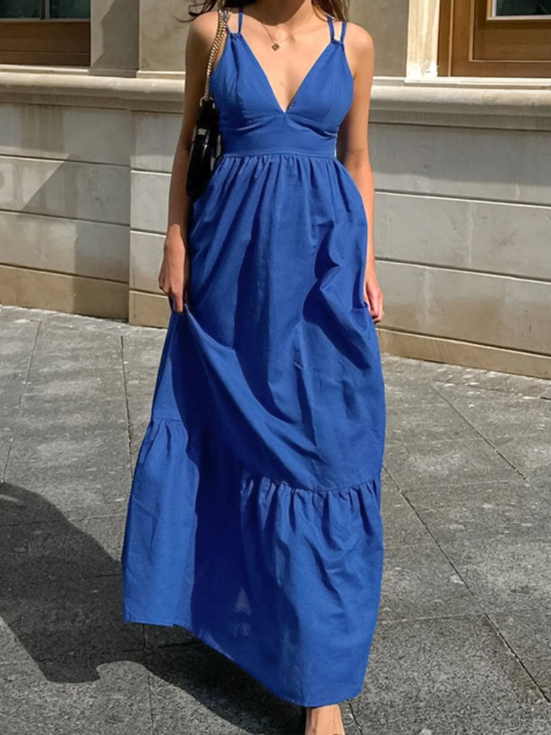 V Neck Tiered Cami Maxi Dress front view