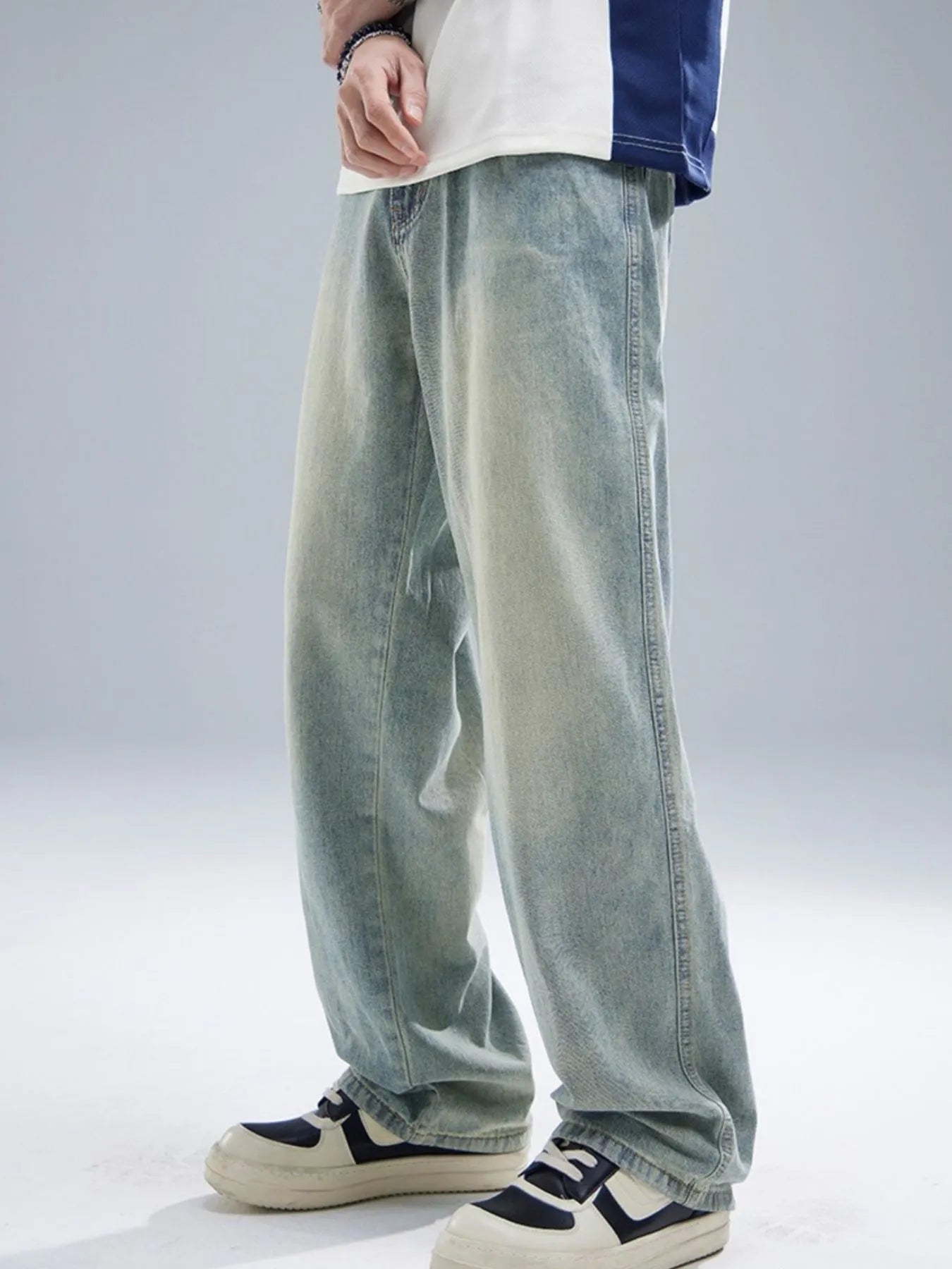 Men's Washed Straight Leg Jeans - Fashorio