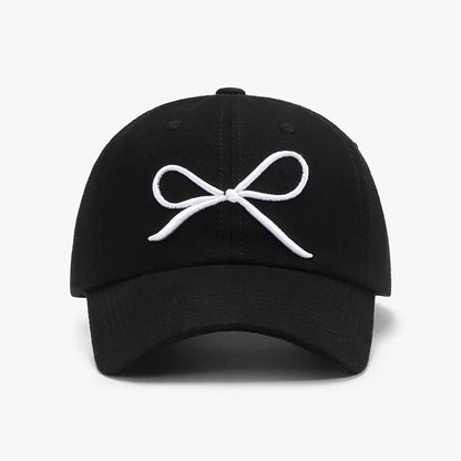 Bow Embroidered Cotton Baseball Cap Black One Size - Fashorio