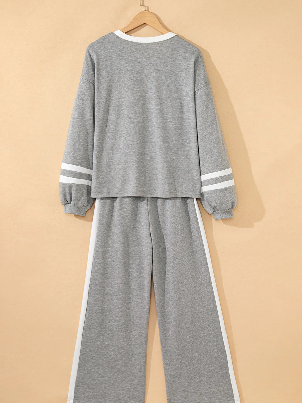 Contrast Trim Round Neck Top and Pants Set, view 8