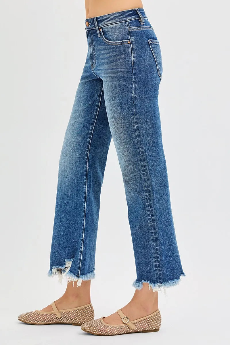 RISEN Full Size Mid Rise Crop Straight Jeans Plus Size - Fashorio