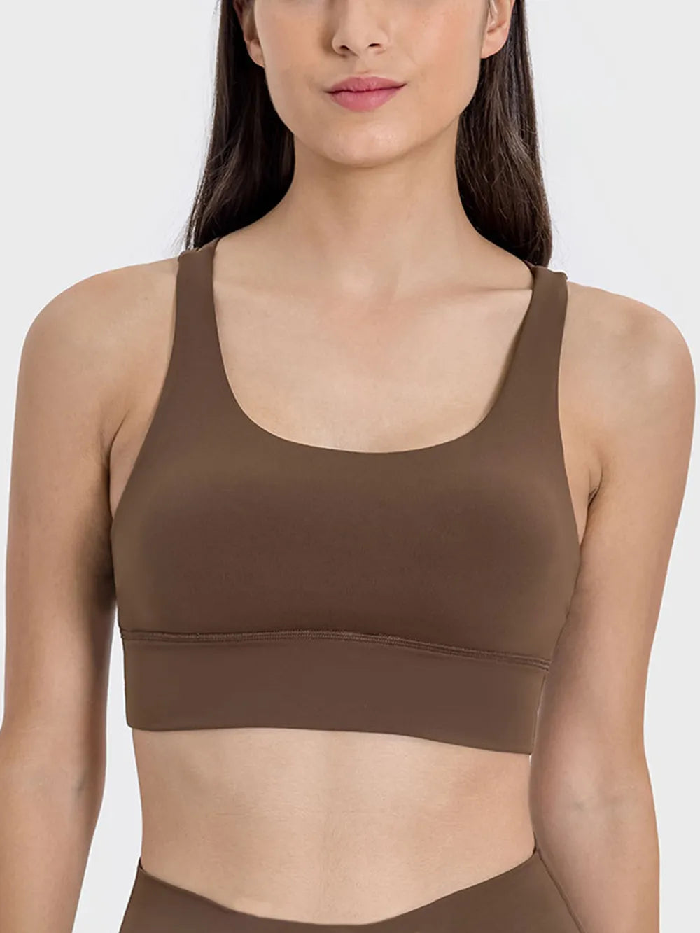 Crisscross scoop neck active tank detail view