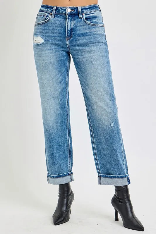 RISEN Full Size High Rise Ankle Boyfriend Distressed Jeans Plus Size - Fashorio