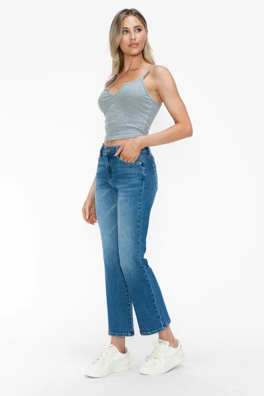 bytos Full Size Cat's Whiskers Mid Rise Ankle Jeans - Fashorio